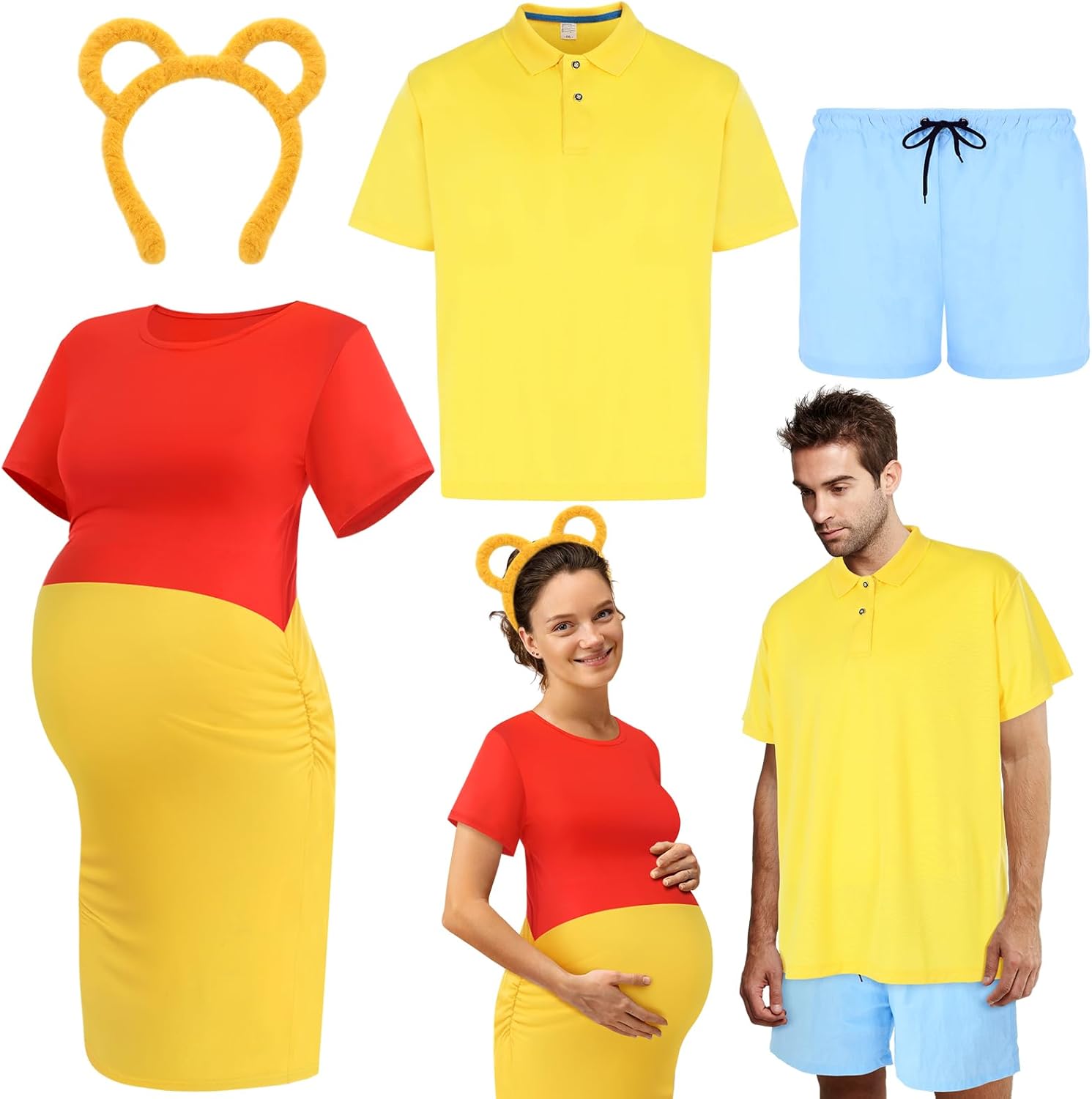 4 Pcs Halloween Maternity Costume New Parents Couple Outfit Dress Pregnancy Cloth for Women New Daddy Mommy Party Medium