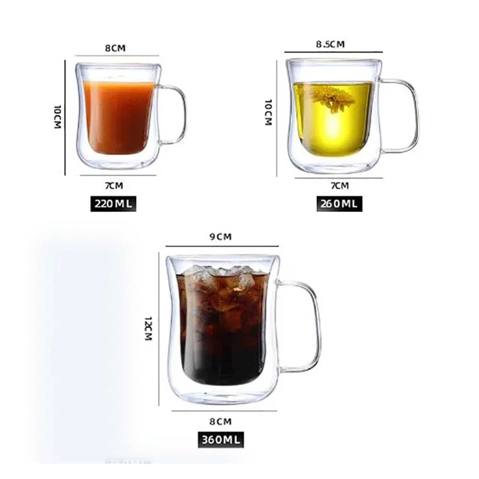 Odporne na ciepło podwójne szklane kubki do kawy, ręcznie robiony kubek do herbaty (220 ml, 2 szt.)