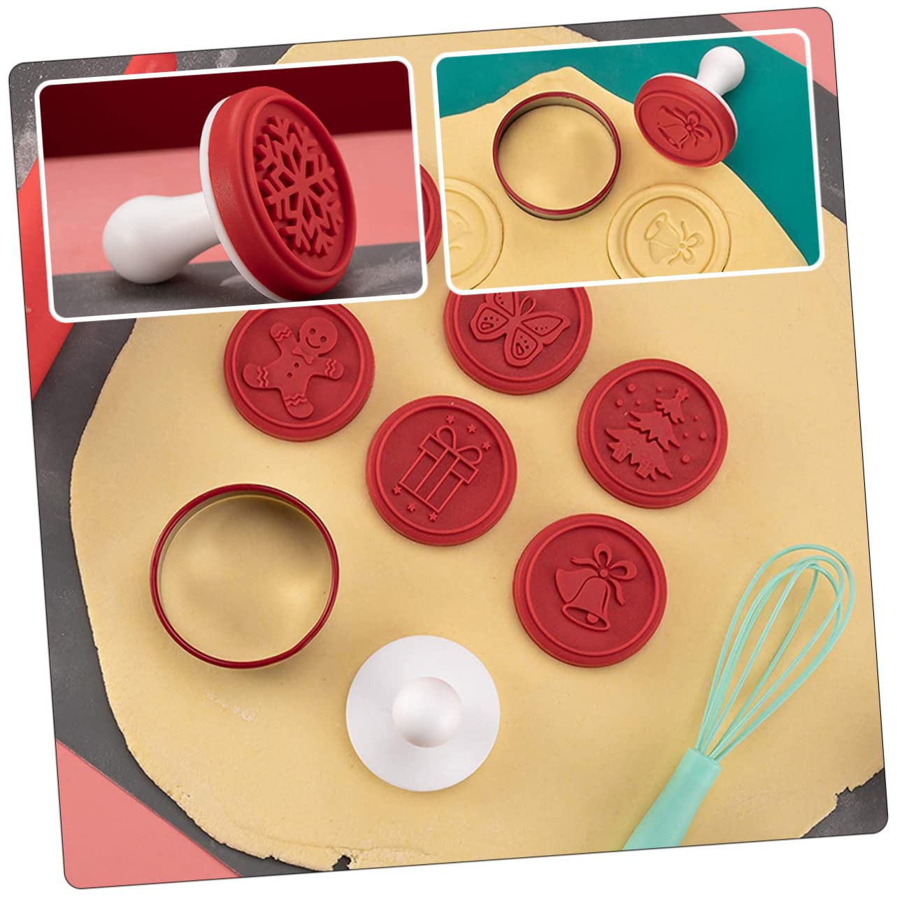 Cabilock 4 Sets Keksstempel Kreis Keks Fondant Buchstabenausstecher Plätzchenpresse Müsli Kekse Noel Runde Keksausstecher Kuchendekoration Walnuss Keksform Glas Muffins Rot