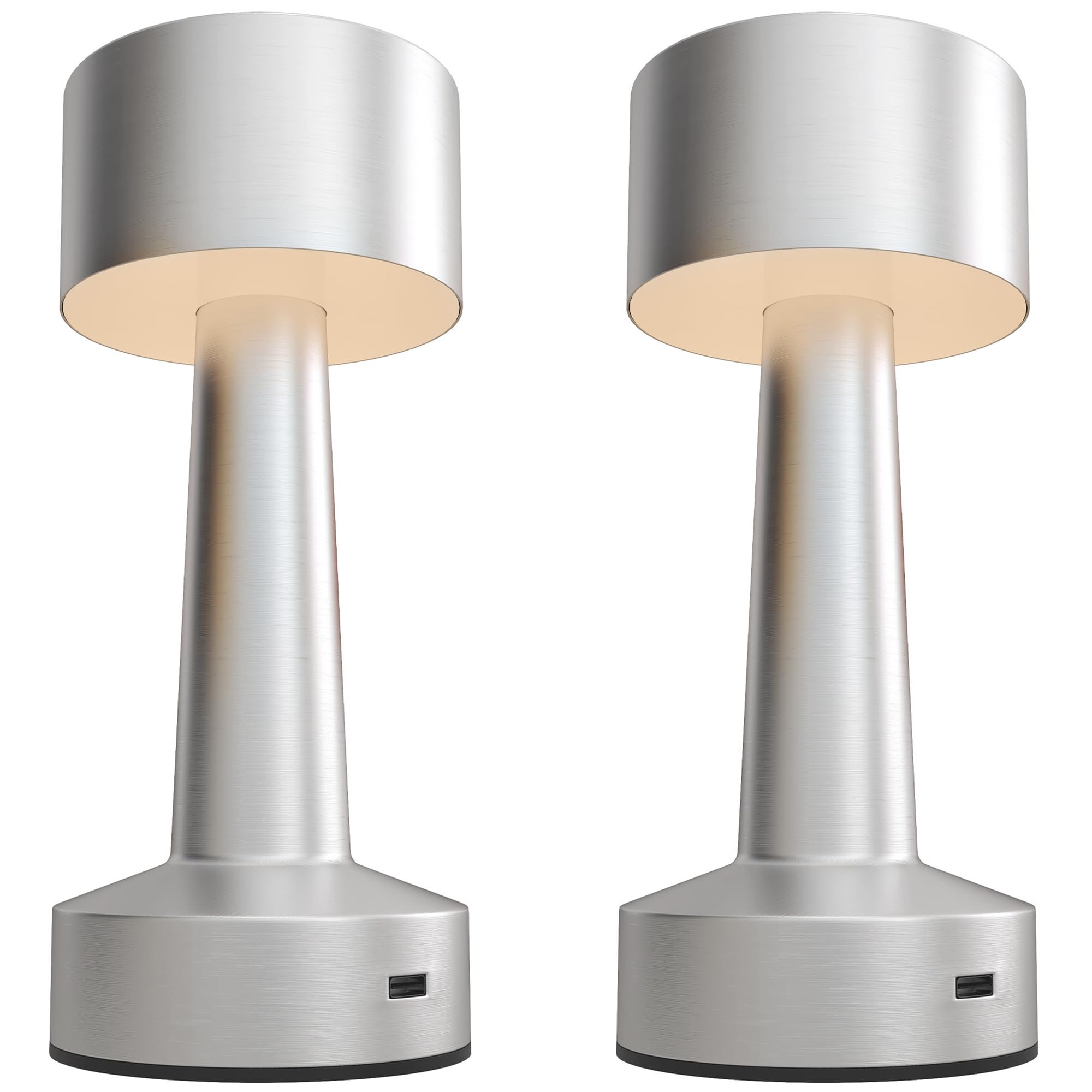 Homcom Silver Set Of 2 Cordless Table Lamp With 2600Mah Rechargeable Battery, 3 Colour, Touch Led Lamp For Bedroom Living Room,
