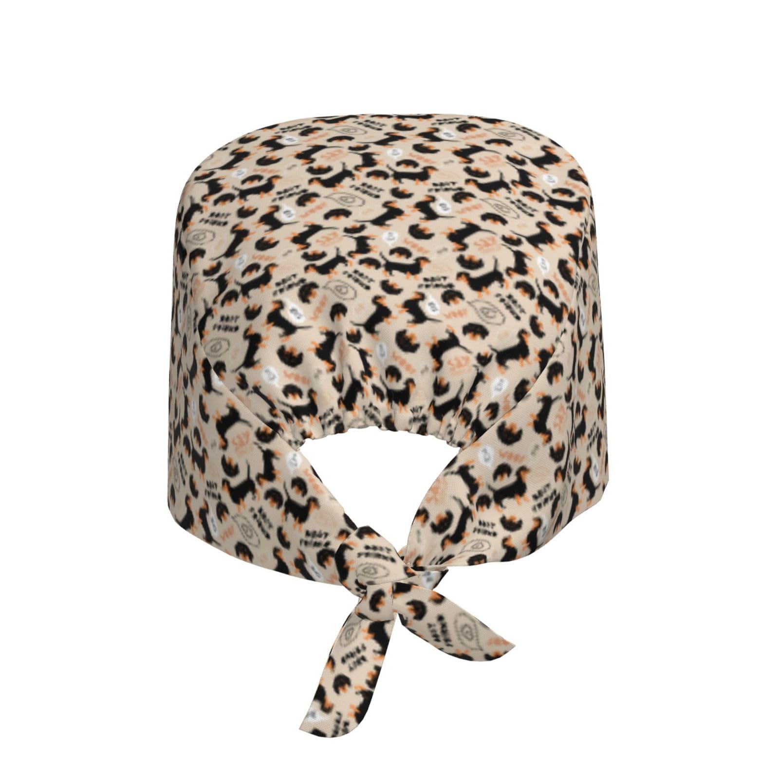 Kuilepa Dachshund Print Working Caps With Sweatband Adjustable Working Hats Elastic Scrub Hats Nurse Scrub Cap