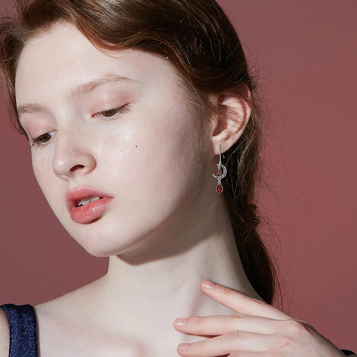 VONALA Moon Earrings for Women 925 Sterling Silver Celtic Moon Dangle Drop Earrings Emerald / Amethyst / Ruby / Sapphire/ Pink / Peridot / Aquamarine / Citrine / Black / Rainbow Topaz Dangling Earrings Celtic Jewelry Gifts for Women - Image 2