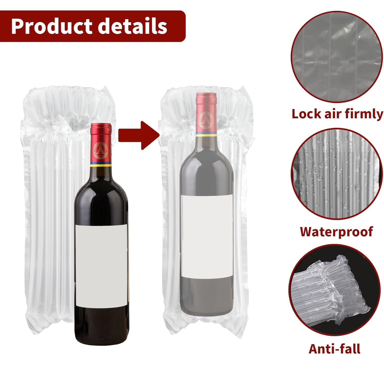 Sacchetti Protettivi per Bottiglie di Vino 30 Pezzi Sacchetti Imballaggio Gonfiabili per Colonna D'aria, con Pompa, Protezione per Bottiglie di Vetro Imballaggio Bottiglie Vino per Spedizione