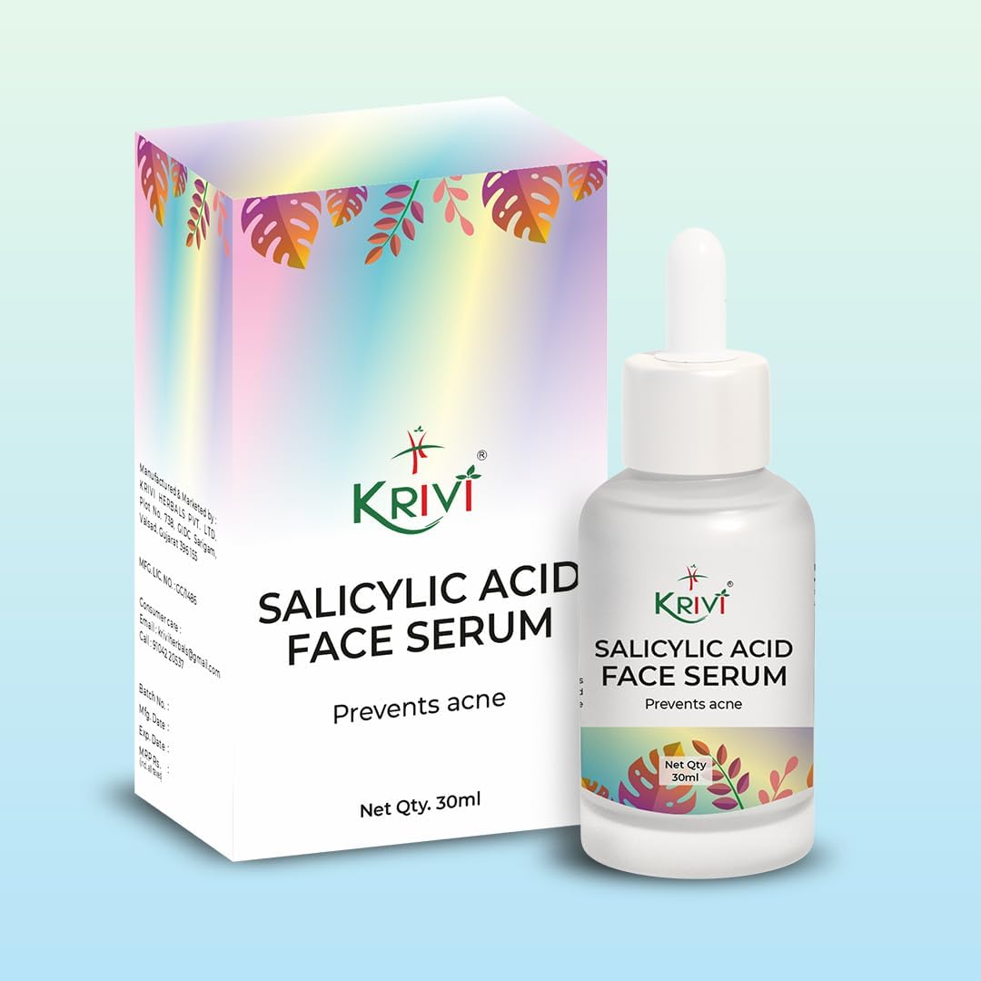 KRIVI HERBALSSalicylic Acid Serum For Acne, Blackheads & Open Pores | Reduces Excess Oil & Bumpy Texture | BHA Based Exfoliant for Acne Prone or Oily Skin | 30ml