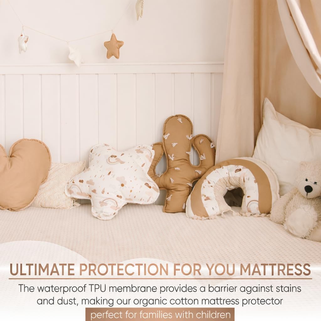 Deluxe Organic Cotton Percale Mattress Protector Twin Size - 100% Waterproof - Naturally Cooling for Hot Sleepers - OCS Certified 280GSM 3D Air-Knit Breathable Mattress Pad - Noiseless Deep Pocket - Image 5