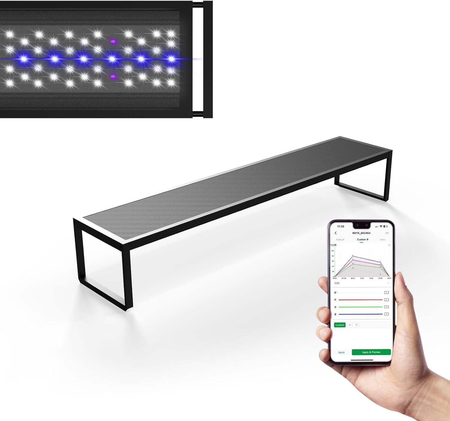 MagTool Brite Series Auto Aquarium LED Light with App-Controlled RGB+W LEDs, ADA Style Extendable Bracket, Supports Custom Sunrise/Sunset Colors in Manual/Auto/Custom Modes (Brite 45)