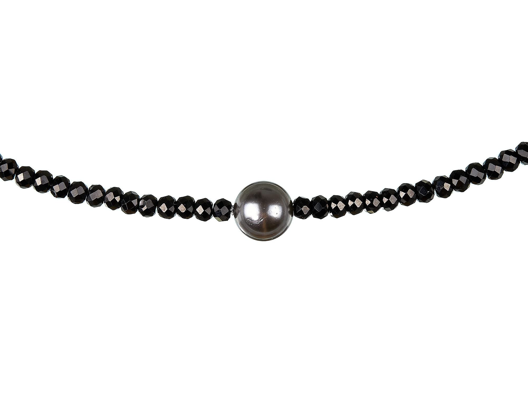 Spinell-Kette mit Perle grau - schwarze Halskette mit Perle - Steinkette - 925 Silber