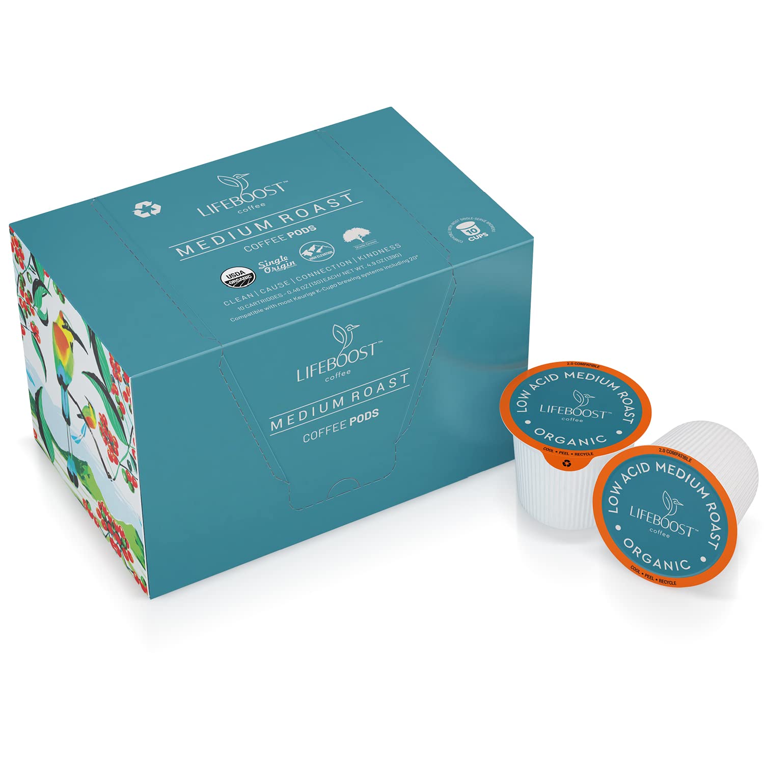 Lifeboost Medium Roast Low Acid Coffee K Cups Single