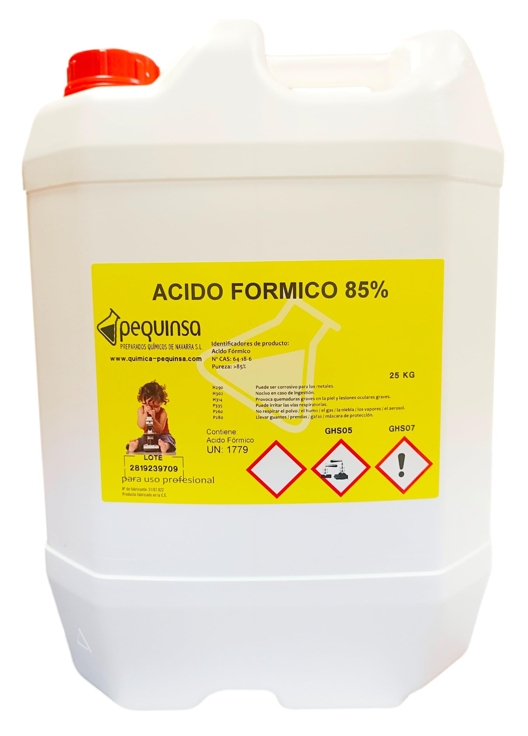 Acido Fórmico 85%. Envase 25 kg.
