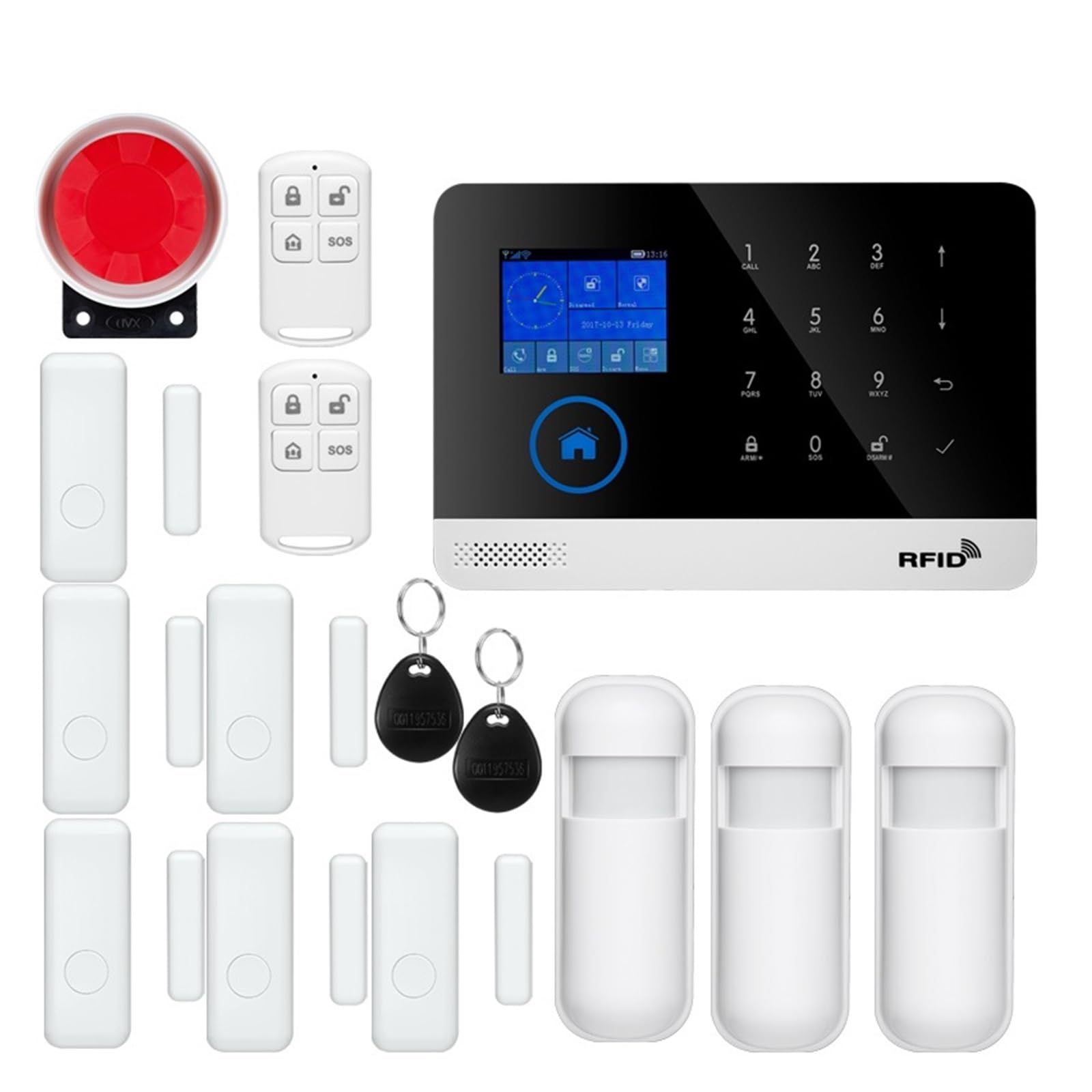CUDTAPI Smart Alarm APP SIM GSM Home RFID Burglar Security LCD Touch Keyboard System Sensor Kit(W2B362)