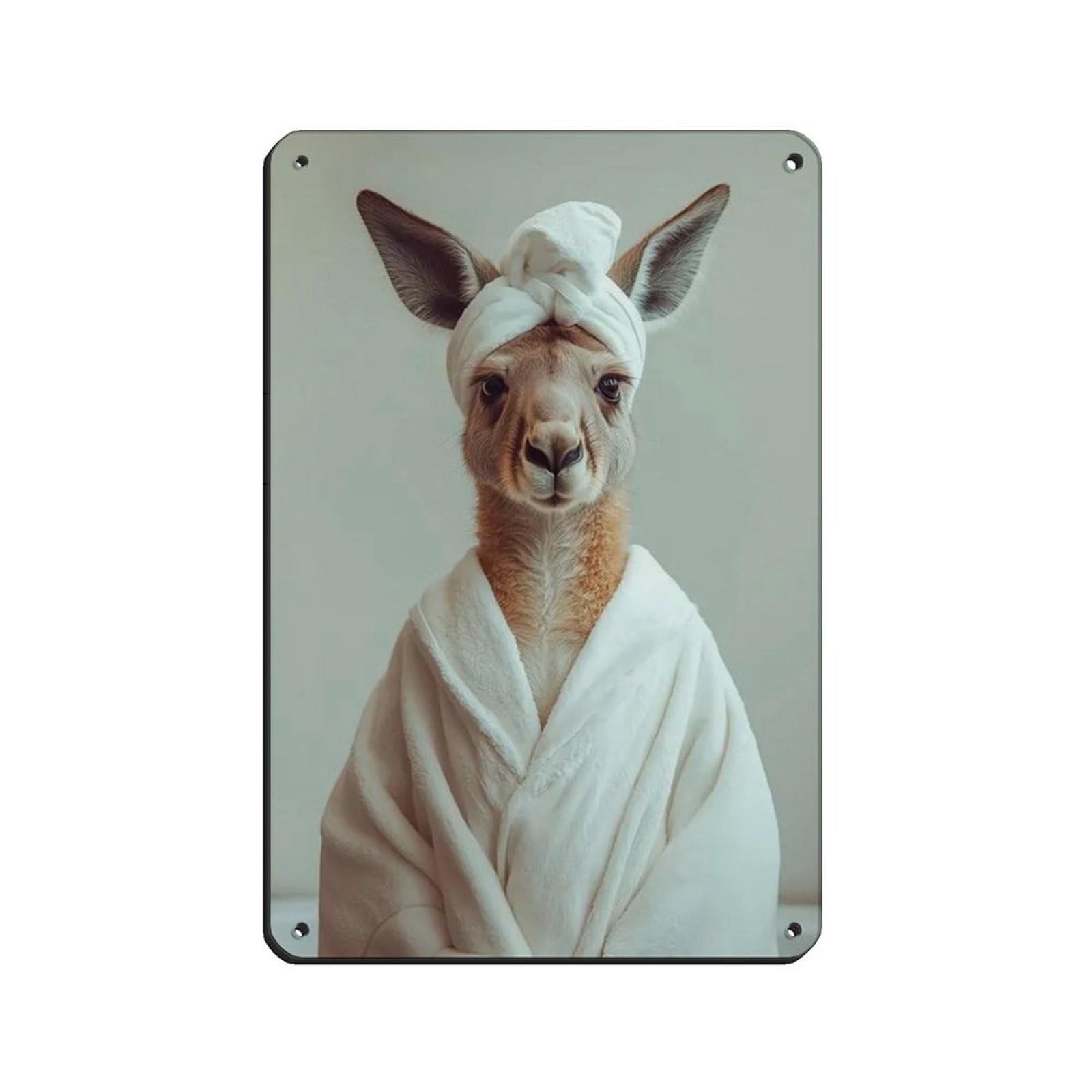 Kangaroo Wearing A Bathrobe, Bathroom Art Retro Poster Metal Tin Sign Chic Art Retro Iron Painting Bar People Cave Cafe Family Garage Poster Wall Decoration 8x12inch(20x30cm)