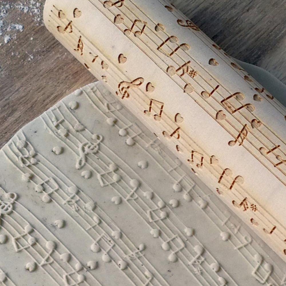 Rodillos en relieve, Rodillos de amasar Rodillo de notas musicales Rodillo de amasar de madera Rodillo en relieve