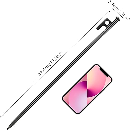 Miniatura 9 de Paquete de 12 estacas de tienda de campaña resistentes, multiuso de acero forjado, estacas de metal de 8 pulgadas, irrompibles e inflexibles,