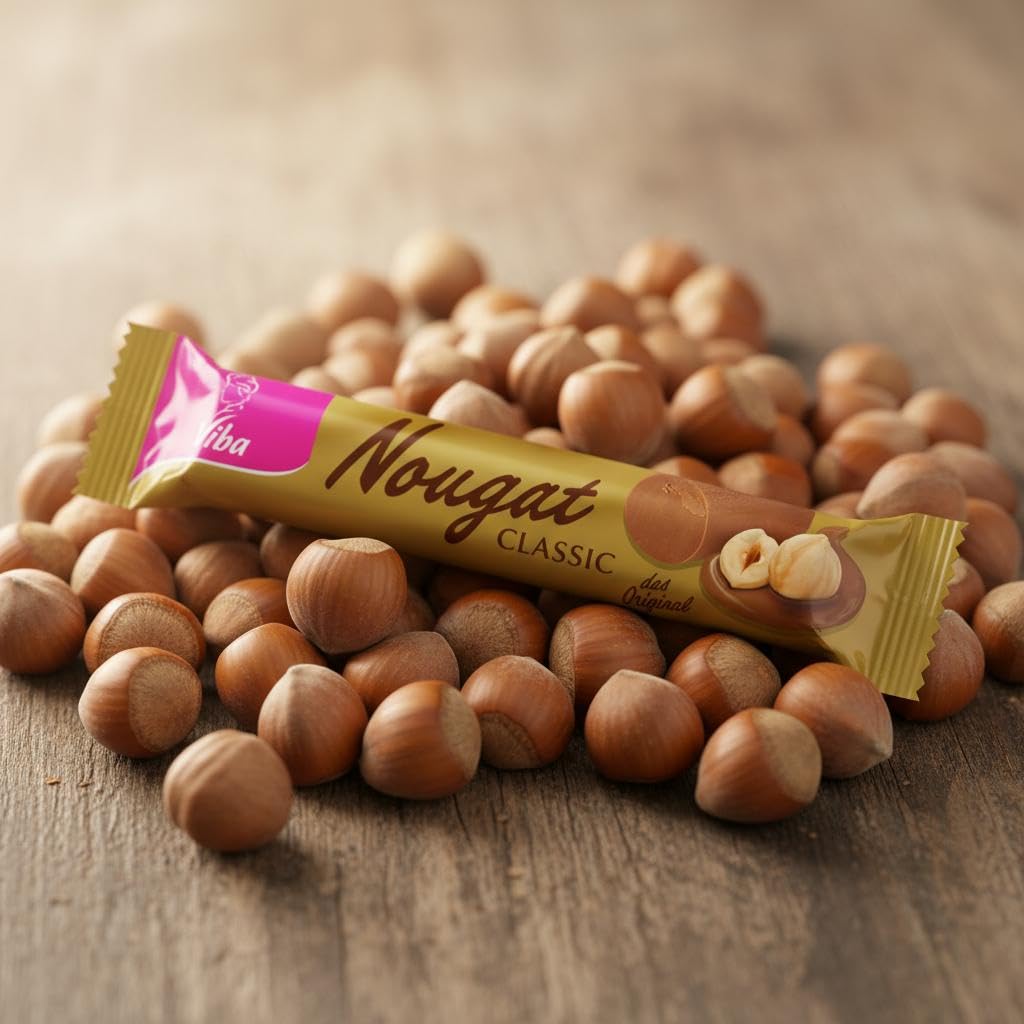 Viba Classic Nougat Stange 16 x 50 g – Zartschmelzender Haselnussnougat mit 34% Haselnüssen – Vorratspack