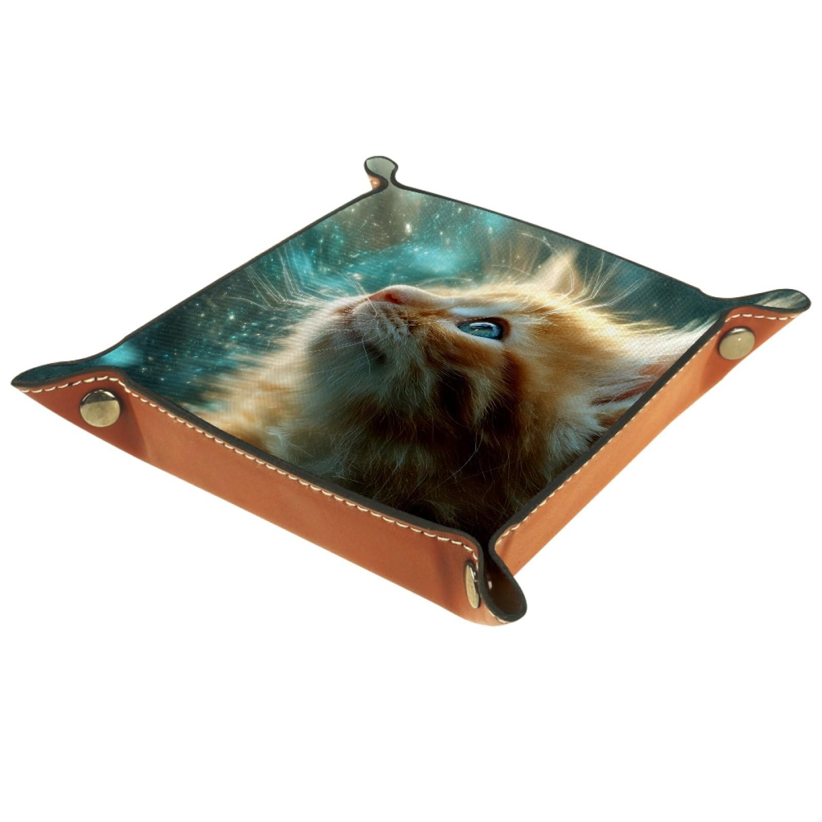 VAPOKF Cat Dice Trays Quadrilateral Dice Folding Tray Microfiber Leather Holder for Table Games RPG DND, 20.5 × 20.5 cm