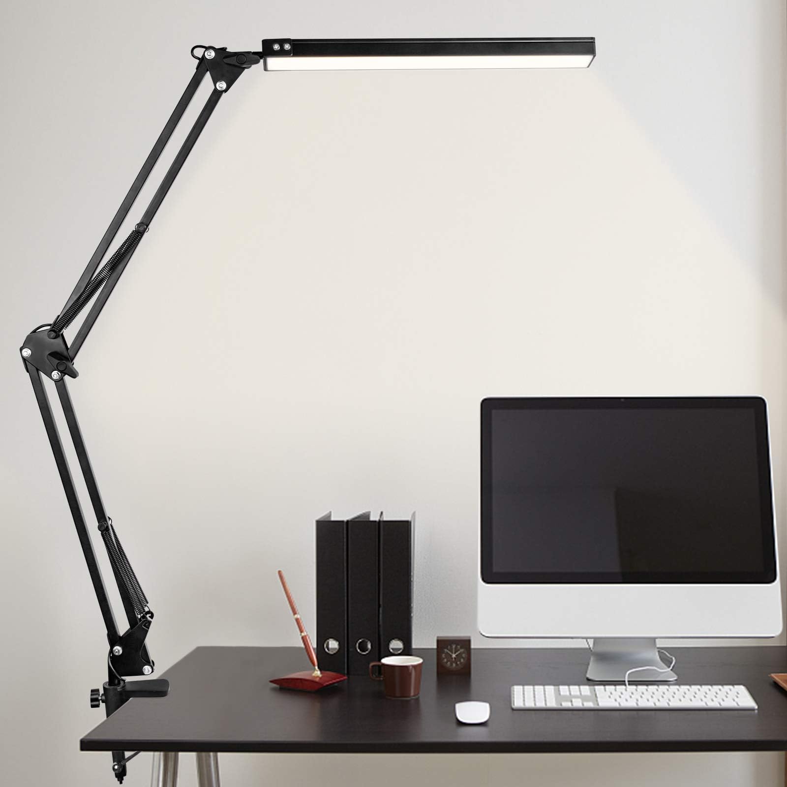 LED Desk Lamp, MINLUK 14W Eye-Caring Table Lamp with USB Charging Port, Swing Arm Desk Light with Clamp, 3 Color Modes&10 Brightness Levels, Table Lamps for Reading, Home, Office, Work, Study, Drawing [Energy Class A+++]