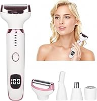 Beanify 4-in-1 Electric Razor for Women & Men with LED Display - Wet/Dry Rechargeable Hair Remover for Face, Body, Nose, Bikini (White)