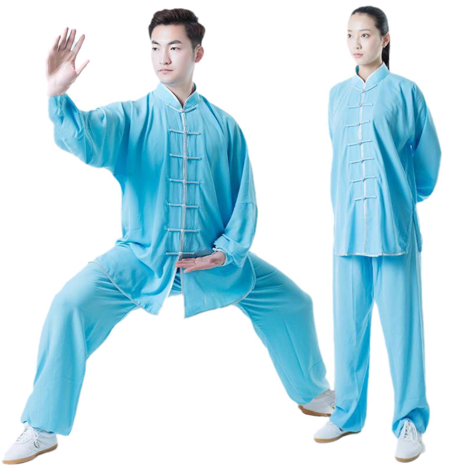 Odzież Tai Chi mężczyźni i kobiety chińskie tradycyjne Tai Chi jednolite z długim rękawem odzież do ćwiczeń Kung Fu odzież do sztuk walki, niebieski-S