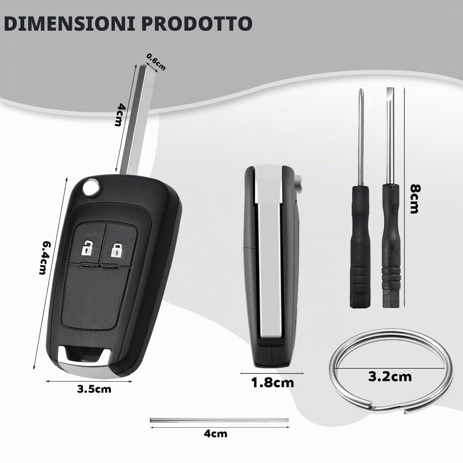 Guscio Chiave Auto 2 Tasti Compatibile con Opel Adam Astra J Insignia Meriva B Mokka Zafira Chevrolet Cruze Aveo Orlando Spark Trax Captiva Matiz Telecomando Custodia Ricambio