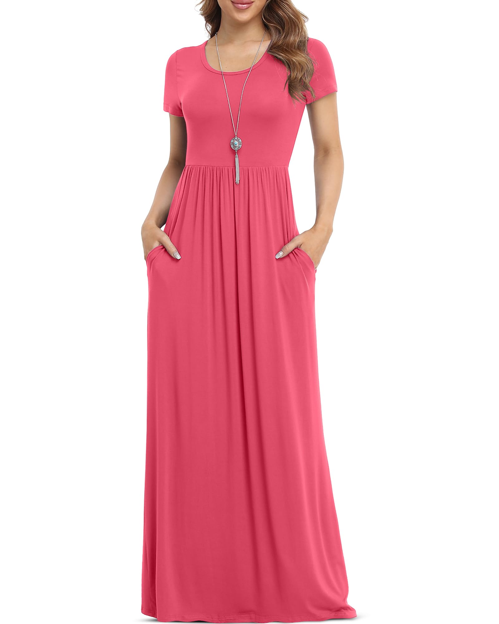 Viishow Womens Short Sleeve Loose Plain Maxi Dresses Casual Long