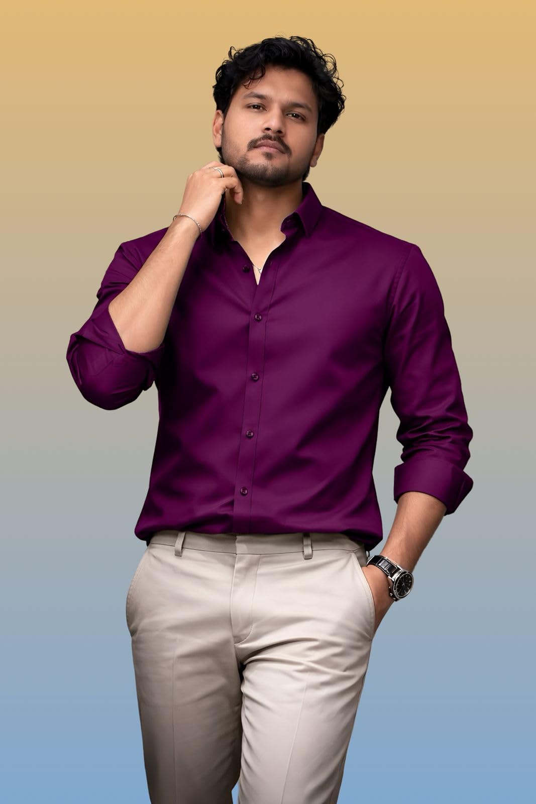 Men’s Casual Cotton Blend Shirt | Regular Fit | Full Sleeve | Solid Design-picture-39