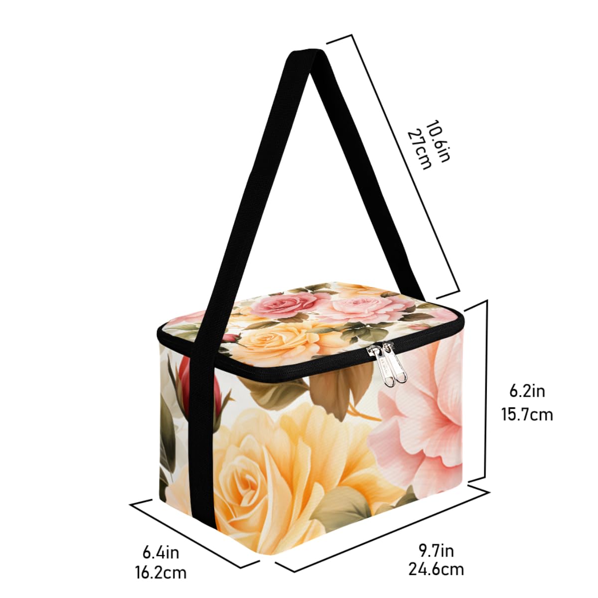 GzLeyigou Lunch Bags for Women Men 9 Cans,Blooming Rose Hot & Cold Food Delivery Bag Insulated Grocery Bag Insulated Lunch Box Flowers Cooler Bag for Office Work Picnic Beach
