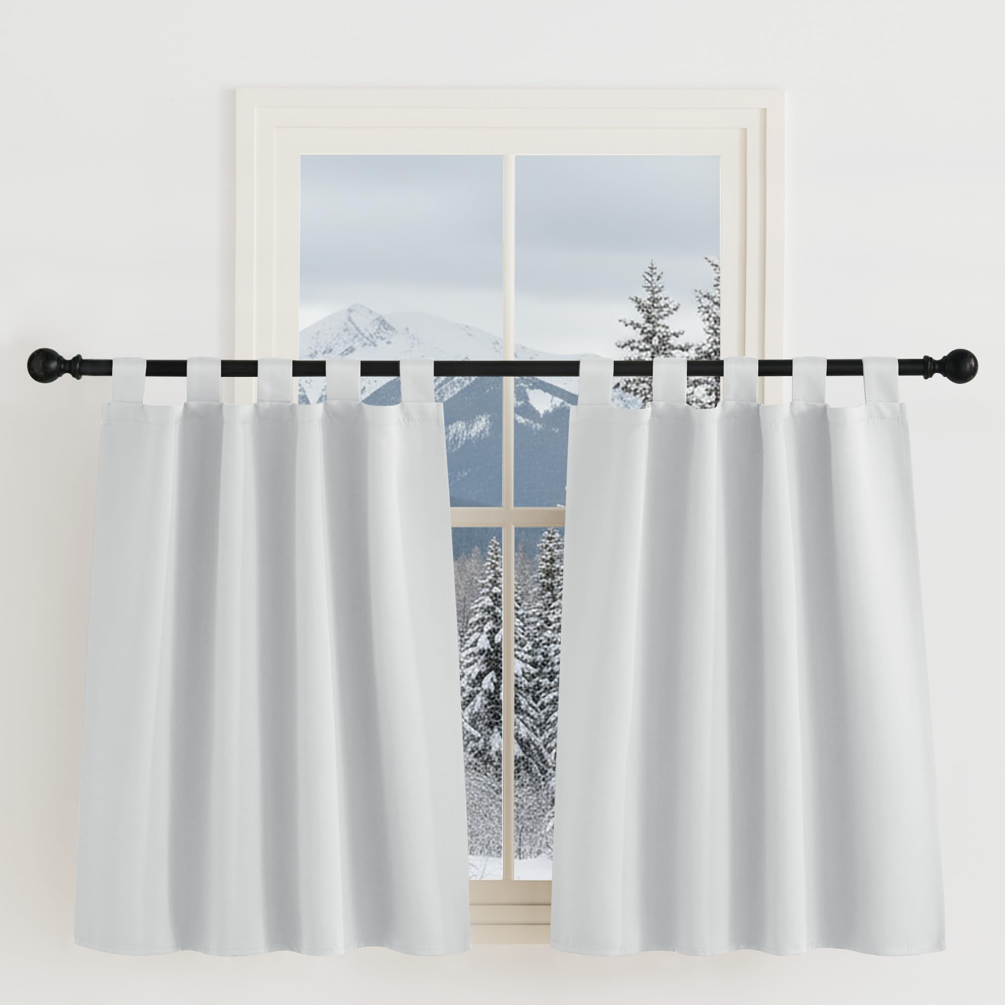 KGORGE Cortinas Cocina Cortas para Ventanas, Cortinas Termicas Opacas con Trabillas 2 Piezas para Dormitorio/Comedor,90x90cm,Blanco Gris OEKO-TEX STANDARD 100