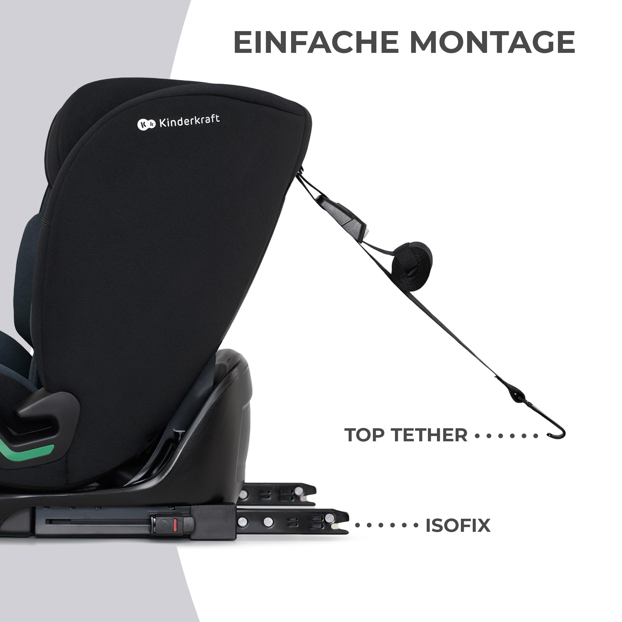 Kinderkraft ONETO3 I-SIZE 76-150 cm Kindersitz 9-36 kg, Kinderautositze mit isofix, Einstellung der Kopfstütze, spezielle Sicherheitssysteme, 5 punkt gurte, Einsatz im set, Schwarz