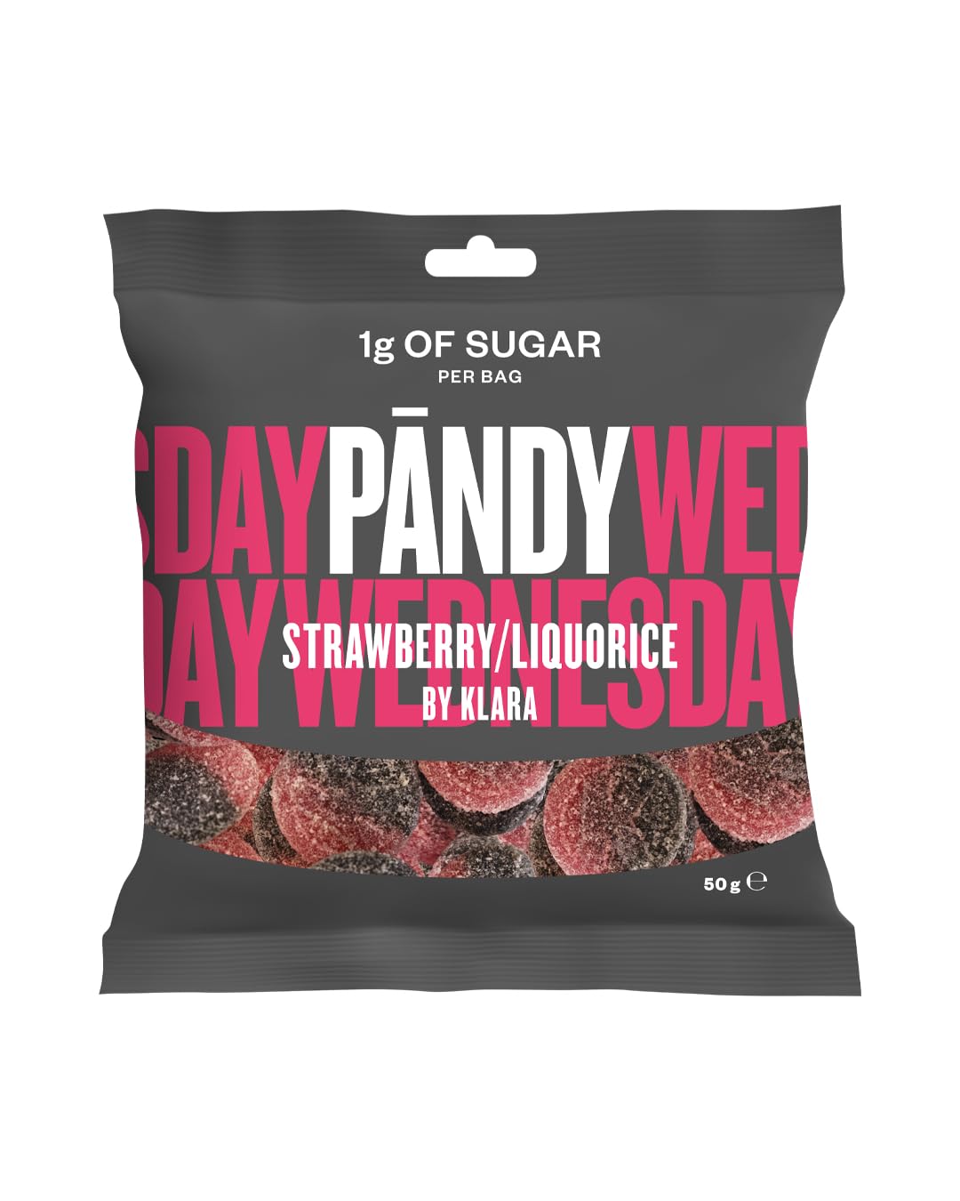 PANDY Candy Strawberry Liquorice Sweets, 50g Pack, Only 1g Sugar & 80 Calories