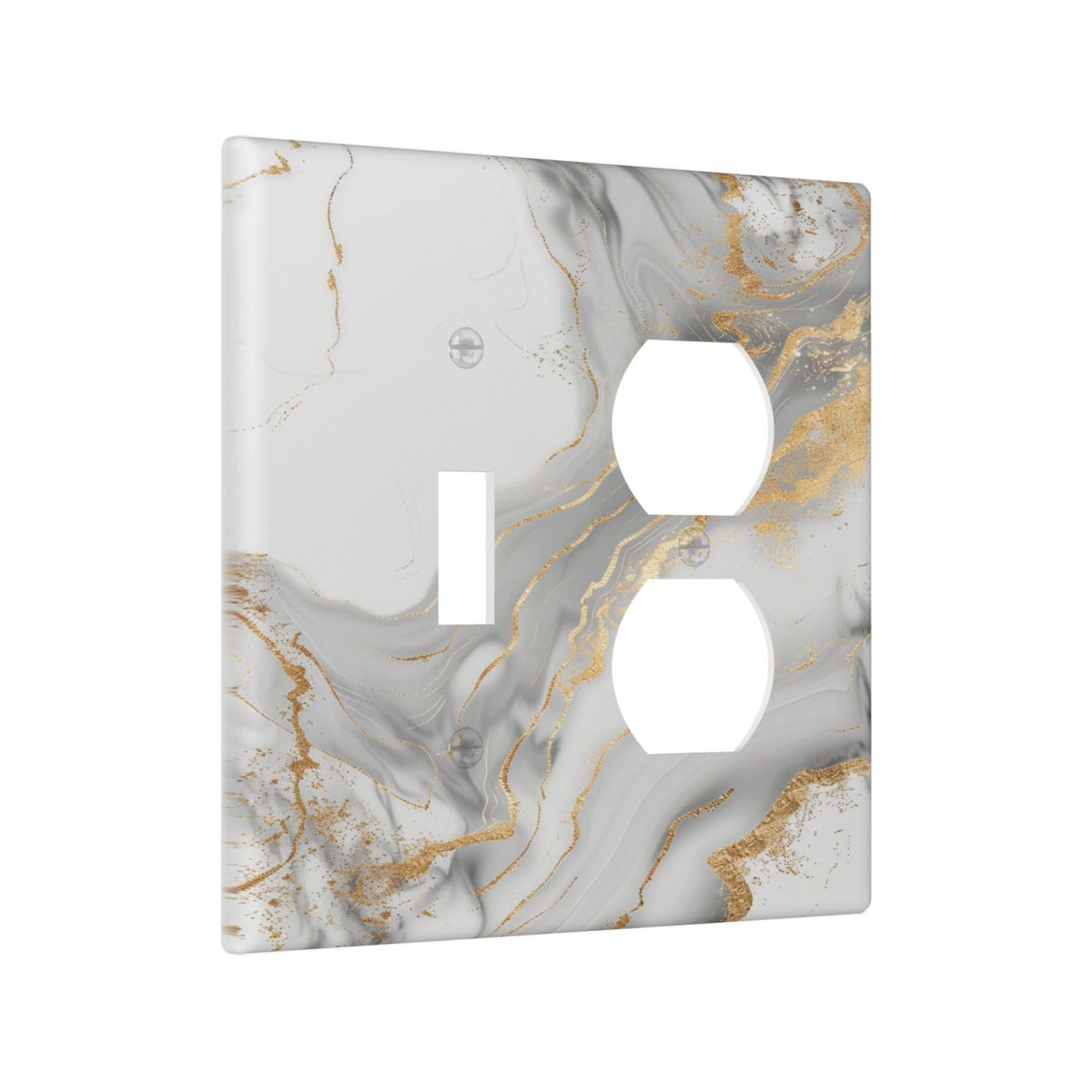 Sghxwp Outlet Covers Grey Marble Gold Foil 2 Gang Combin 1 Toggle/1 Duplex Light Switch Cover Plate Decorative Modern Abstract Gray & Gold Gfci Wall Plate Receptacle Switchplate for Bathroom Home