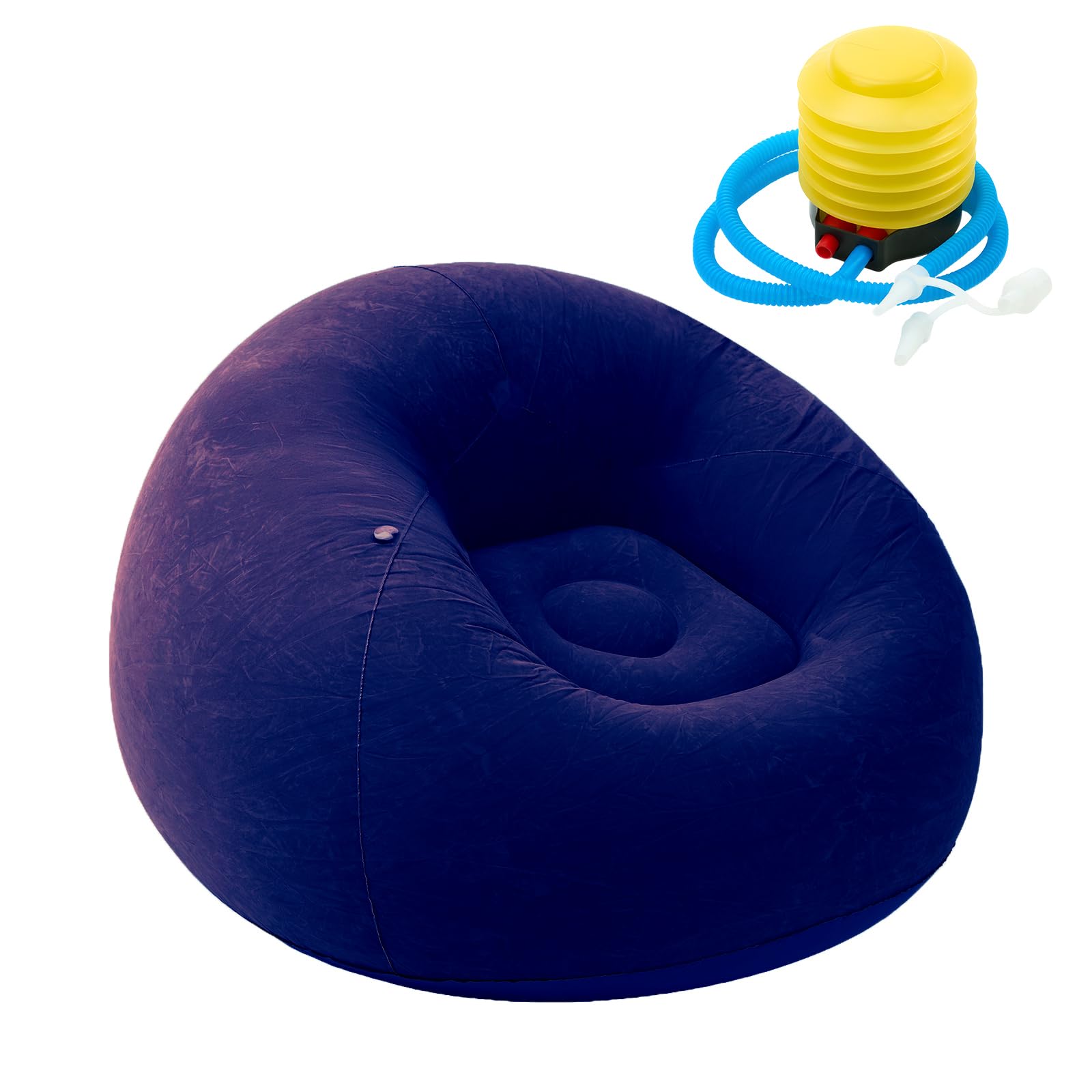 LN Cozy CORNE Portable Inflatable Sofa Chair, Compact Air Couch for Indoor & Outdoor Use, Comfortable Flocking Lounge Chair for Adults, Bedroom, Living Room, Camping (Dark Blue, 1pcs)