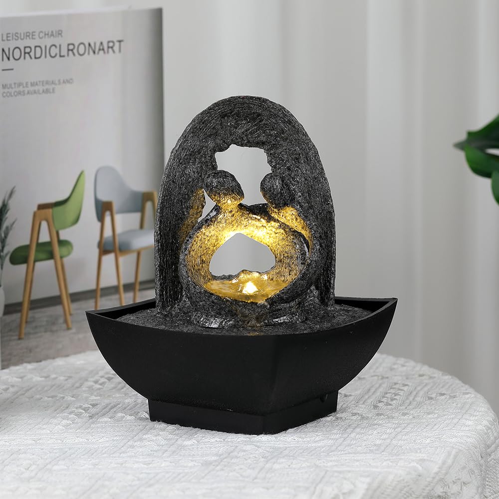 JUE ZHEN Tabletop Water Fountain Desktop Humidifier Indoor Waterfall Fountain Home Decoration for Office, Living Room, or Bedroom