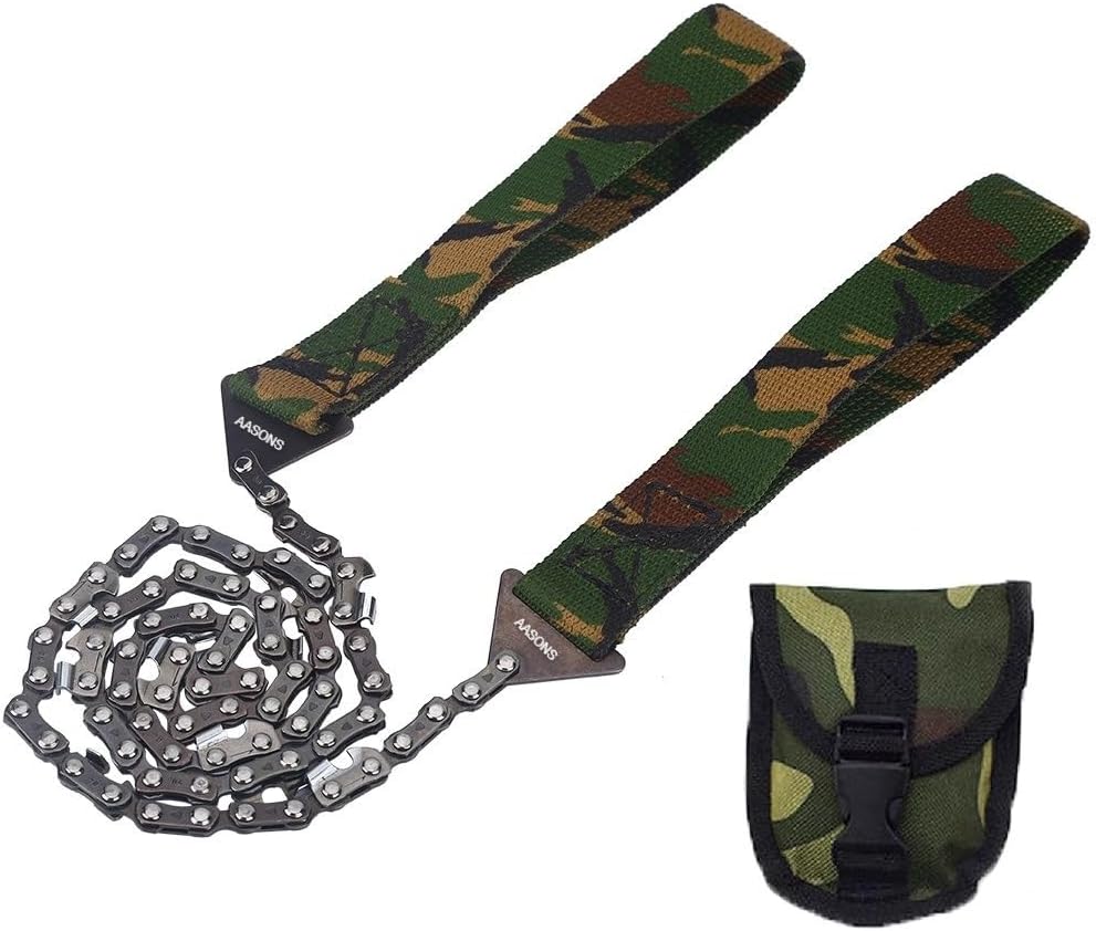 Outdoor Pocket Chainsaw Chain, Compact Folding Hand Saw Tool With Nylon Handles & Pouch For Hiking Survival Gear, Camping, Hunting, Tree Cutting Or Emergency Kit, Replaces Pole Saw 26 Inch Long