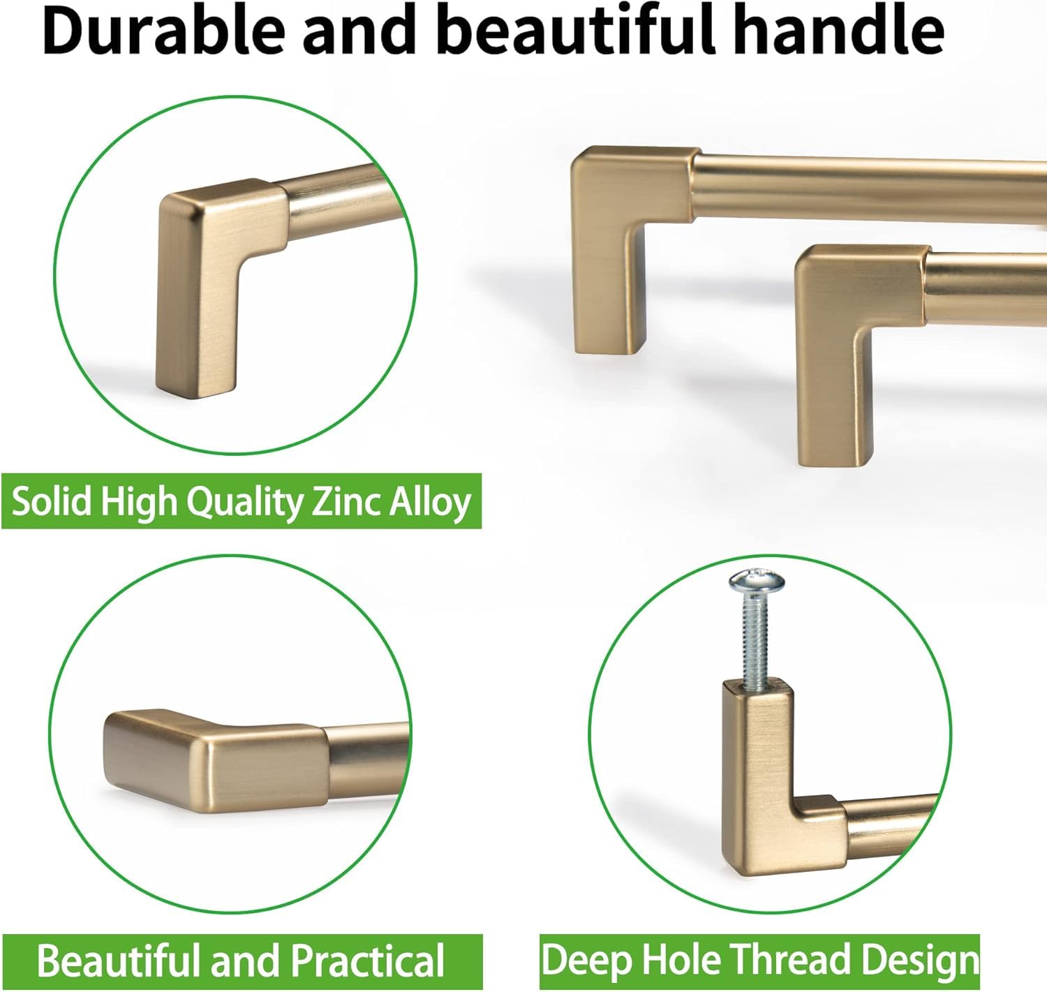 TUNNY 5Pack Classic Solid Cabinet Handles-10.08"/256mm Screw Spacing Champagne Bronze Furniture Hardware Handles for Bathroom Dresser Kitchen Cabinets Bedroom Cabinet Pulls — Amazon image 3