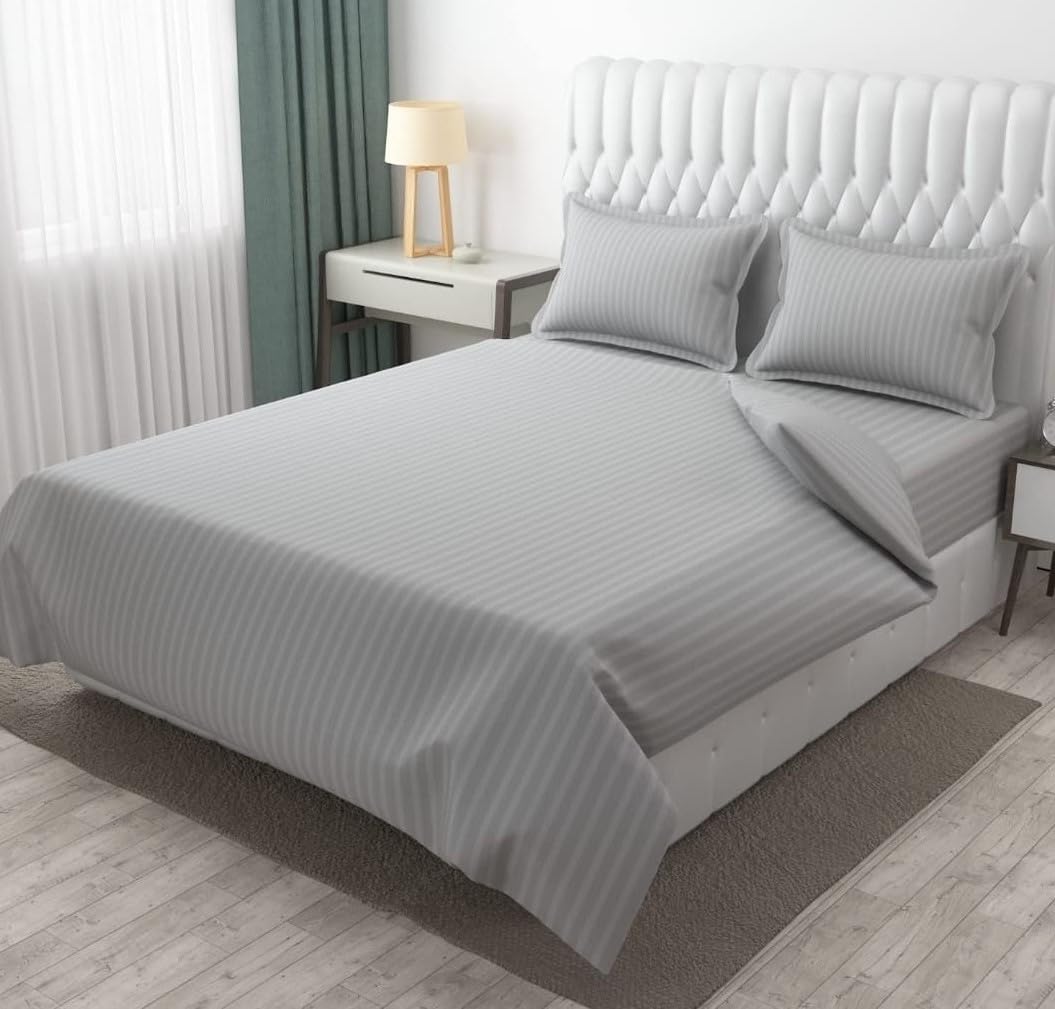 SHOVIJ Satin Stripes Duvet Cover/Comforter Cover/Rajai Cover/Blanket Cover/Quilt Cover Single Size 60 inch X 90 inch, Zipper Closure - Grey-image-30