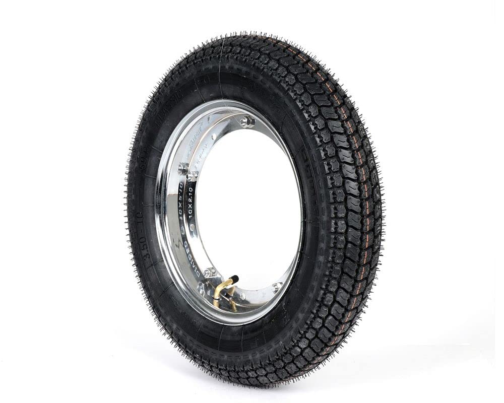 BGM Komplettrad Classic 2.10x10/3.50x10 59P Chrom kompatibel mit Vespa PX | Stahlfelge 2.10-10, montagefertig, Reifen 3.50-10; kompatibel mit Vespa Sprint, Rally, GT, GTR, TS, T4, LML Stella, Star