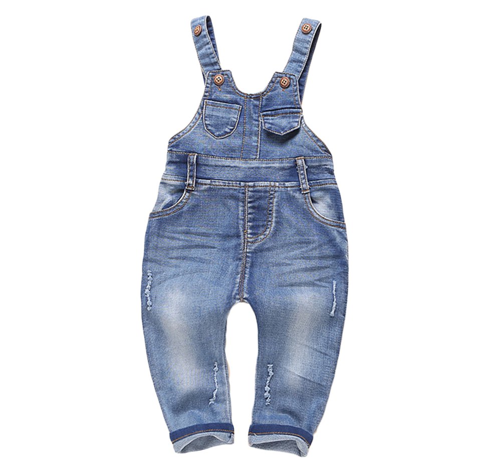 KIDSCOOL SPACE Salopette en jean pour bébés et petites filles, salopette de travail en jean, bleu clair
