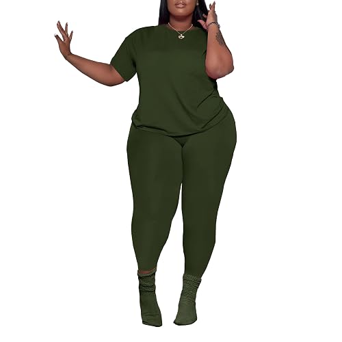 PINSV Women's Plus Size 2 Piece Outfits Tracksuits Short Sleeve