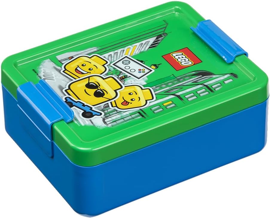 LEGO Lunch Box with compartments - Iconic Boy Design, Durable & Fun for Kids, Green & Blue, Dishwasher Safe, Perfect for Meal Prep, Snacks and Travel
