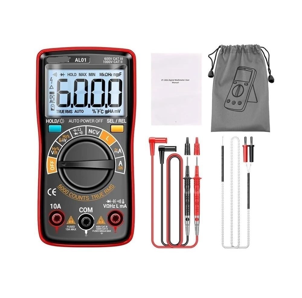 AL01 indukcyjności multimetr cyfrowy 6000 Count True-RMS AC/miernik napięcia DC tester prądu profesjonalne narzędzia dla elektryków(AL01 black)