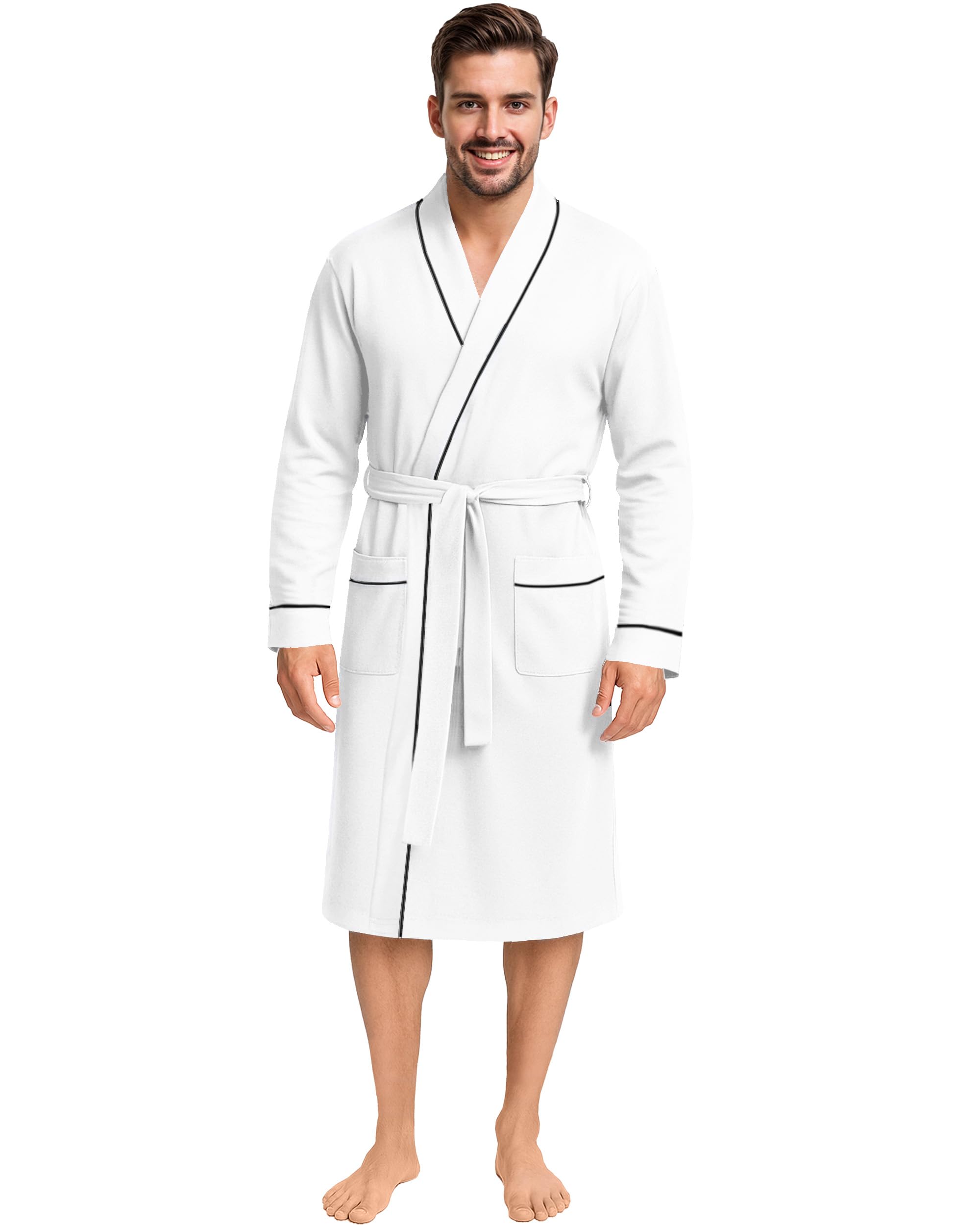 ny threads men's robe cotton blend knit bathrobe, large, white