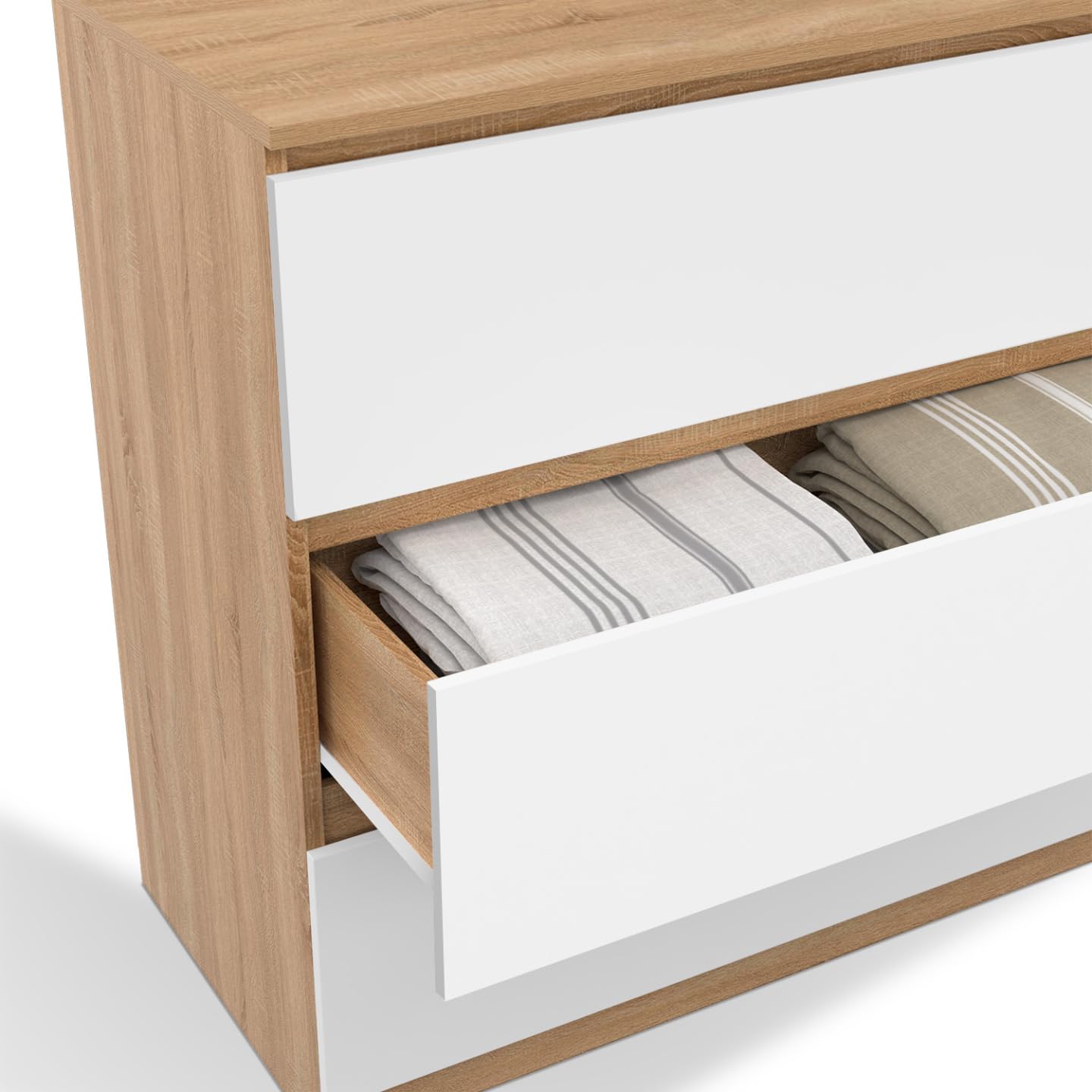 IDMarket - Commode 3 tiroirs TOMI 78 cm façon hêtre et Blanc