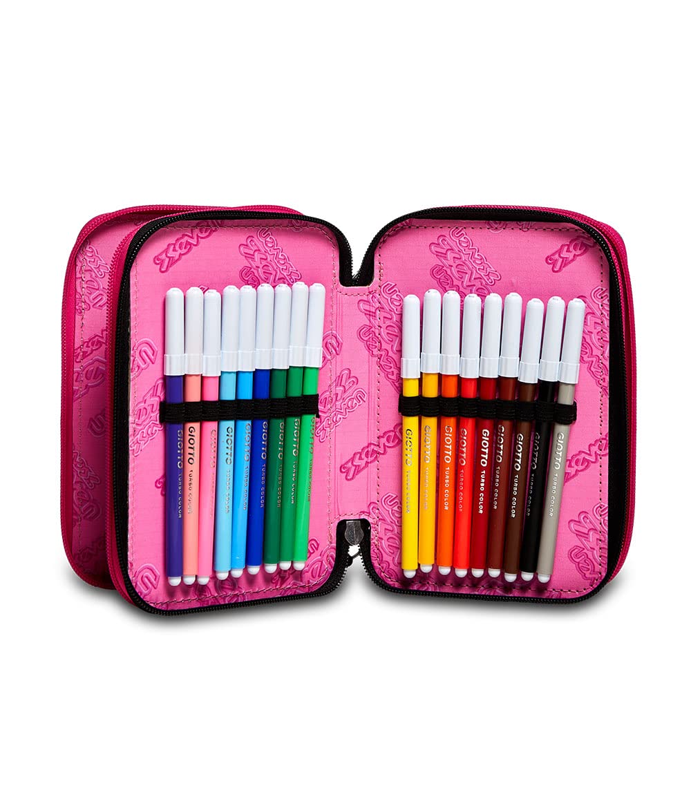 Seven Astuccio Scuola 3 Zip, Rosa Fantasia a Cuori, Glamheart Girl, Portapenne Triplo Scomparto con Matite, Penne e Colori, Accessori Zaino, Scuola, Bambina Ragazza
