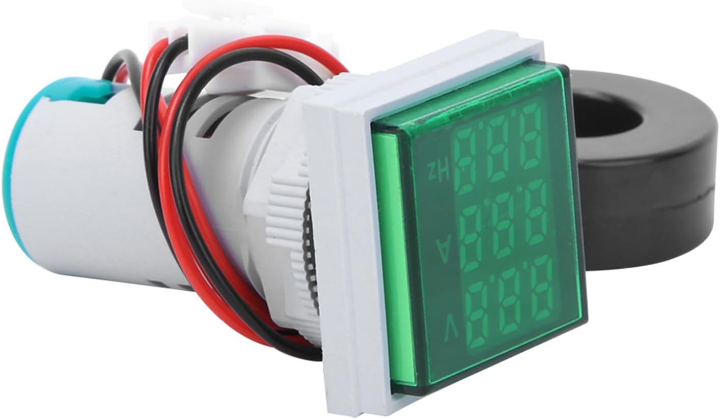 Multifunction Digital Meter, Square 3-Digit Display AC Voltage Current Frequency Tester, with LED for Single Phase AC 60V to 500V (Green)