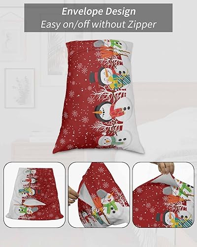 Miniatura 7 de Fundas de almohada de tamaño estándar de muñeco de nieve navideño, 2 paquetes de fundas de almohada suaves decorativas para sofá de cuerpo largo