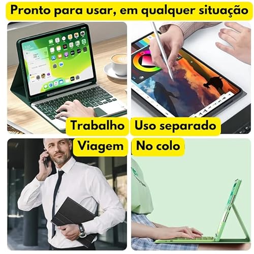 Capa com teclado para iPad 10 Forro Aveludado com suporte para Pencil Auto Hibernação 10.9 Polegadas