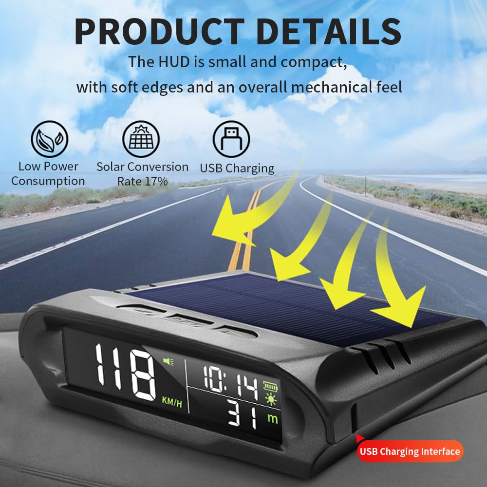 OBEST HUD multifonction pour voiture, Smart Automotive Head Up Display, GPS Visualización de Velocidad/Tiempo/Temperatura/Altitud, Medidor Sistema Diagnóstico Coche, Alarma de Exceso de Velocidad