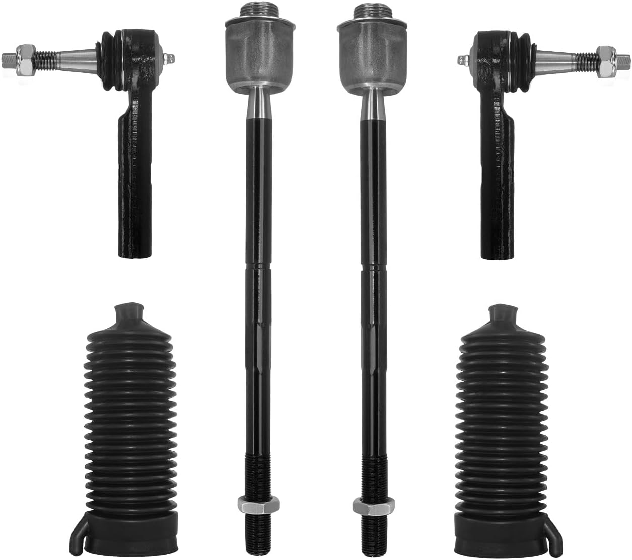 6Pcs Tie Rod End Kit, Front Inner Outer Tie Rod End With Boots compatible with 2007-2014 Chevrolet Silverado Tahoe Suburban, 2007-2013 Gmc Sierra 1500 Yukon XL 1500 Yukon