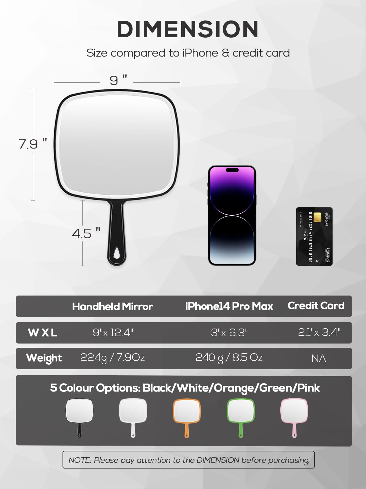 Handheld Mirror - Black, Wide View for Salon & Home -2 Handheld Mirror - Black, Wide View for Salon & Home -2