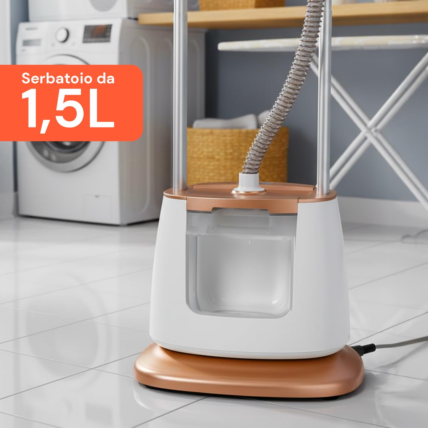 Wintem - Ferro da Stiro a Vapore Verticale Professionale 5 Livelli con Guanto Termico e Spazzola Tessuti, Riscaldamento Rapido in 60 Secondi, Serbatoio 1500 ml per Stiro Verticale Continuo e Preciso